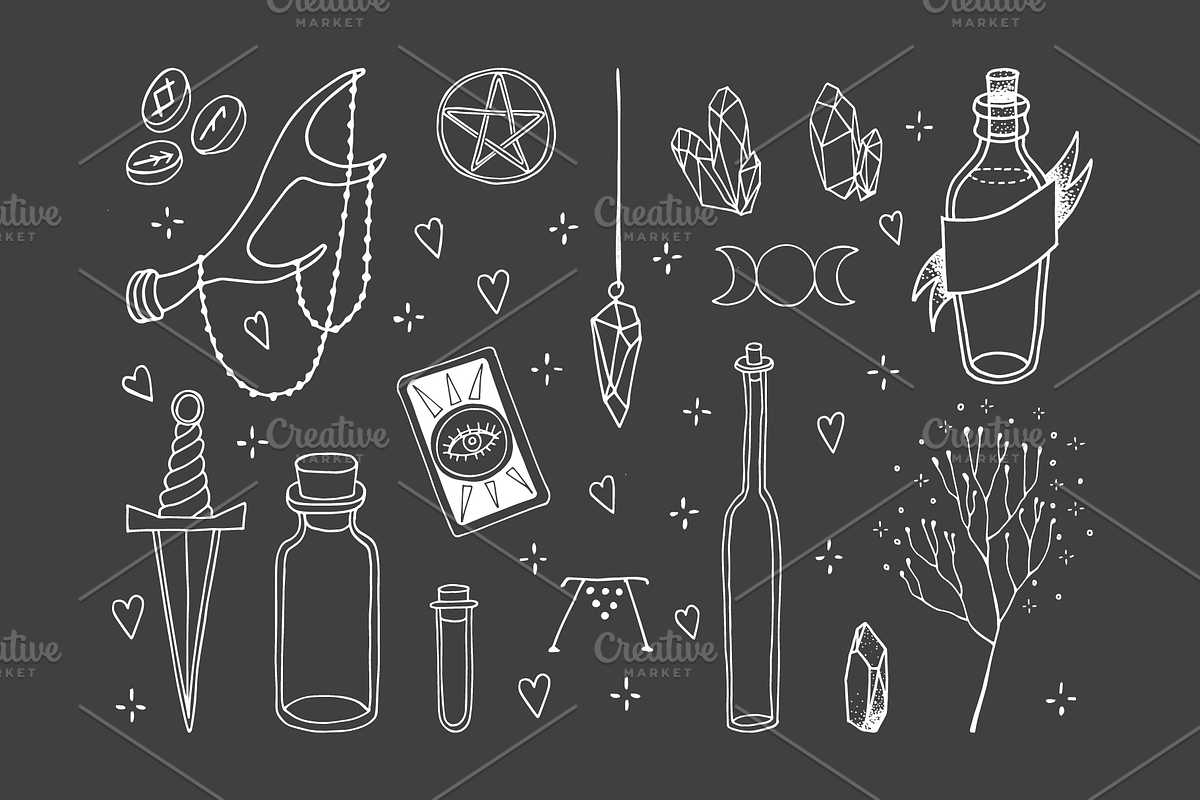 50 hand drawn magic elements, an Illustration by pixelwerk (Photo 2 of 4)