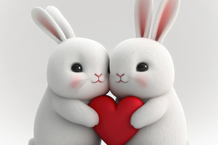 Cute couple of rabbits in love on a white background. Generative, an Animal Photo by José Manuel Gelpi