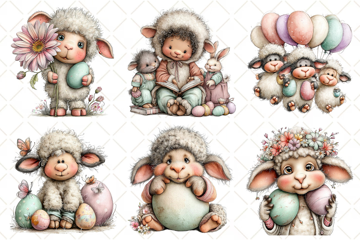 Whimsical Easter Sheep Clipart, an Illustration by Black Bird Studio (Photo 2 of 6)
