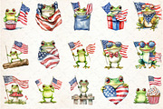Cute Frog with Flag American Clipart, a Seasonal Illustration by Rose Art (Thumbnail 2 of 3)