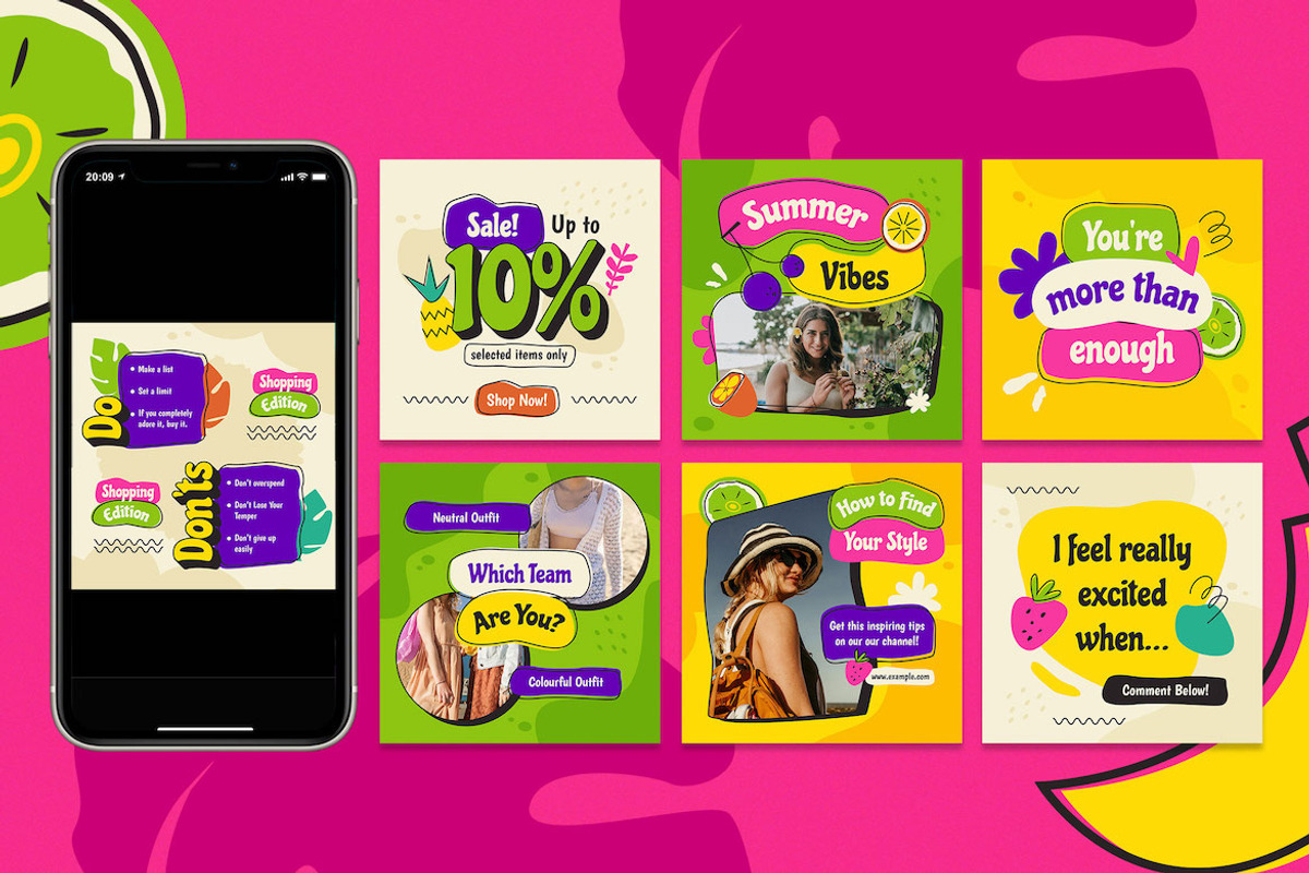 Cartoon Fashion Summer Instagram Set, a Social Media Template by Aiyari Graphic (Photo 3 of 5)