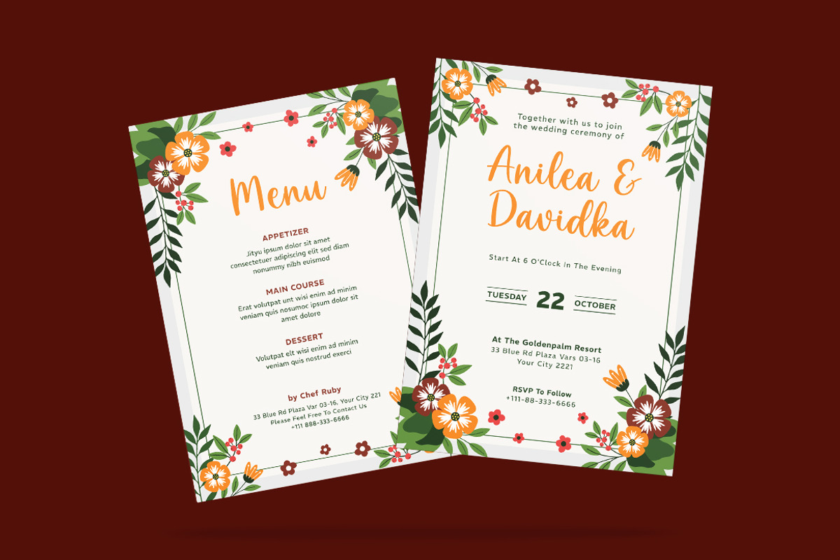 Anvas Floral Wedding Invitation, an Invitation Template by iDoodle Studio (Photo 2 of 4)