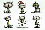 Whimsical Christmas Cats Clipart, an Illustration by Creative Art (Thumbnail 5 of 14)