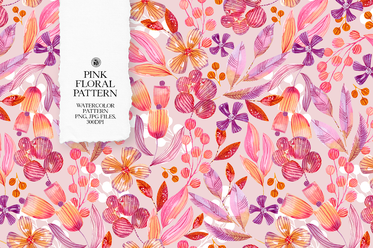 Pink Floral Watercolor Pattern, a Pattern Graphic by Webvilla Studio (Photo 1 of 5)