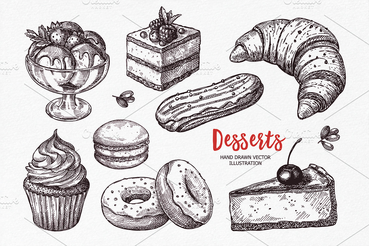 Sketch vector set of dessert., a Food Illustration by natadanko (Photo 3 of 4)