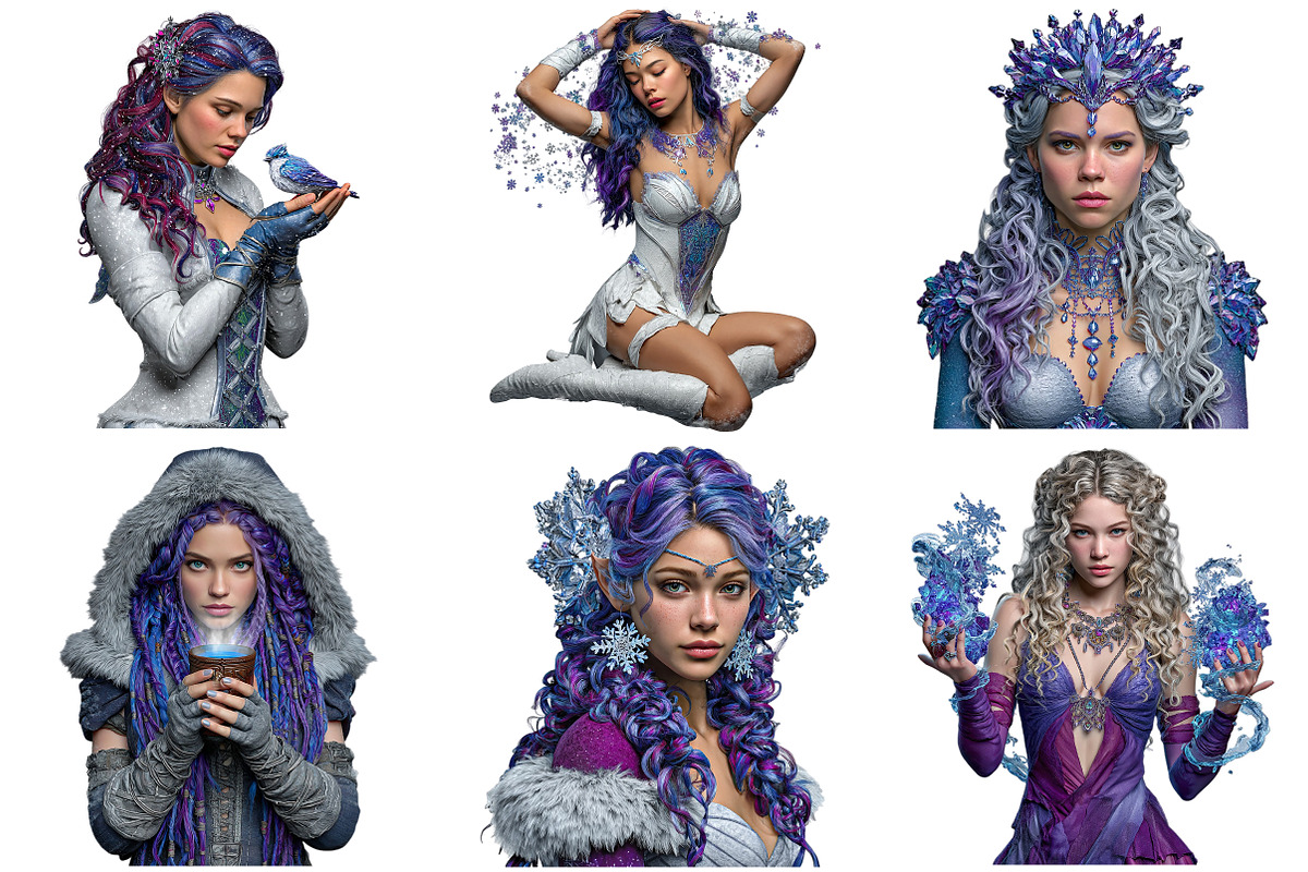 Fantasy Winter Girls Clipart Bundle, an Illustration by Craft Nest (Photo 11 of 11)
