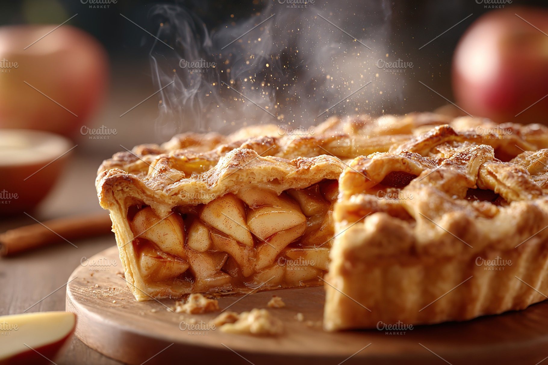 Golden crust apple pie filled with tender cinnamon-spiced apples at cozy kitche, a Food & Drink Photo by AlyaAnd
