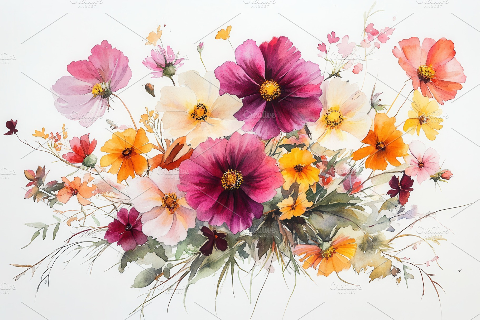 Watercolor painting of a vibrant flo, a Photo by Pixeness Studio