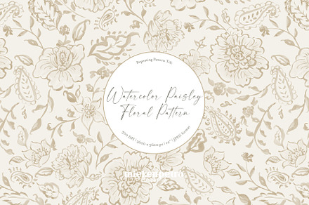 Watercolor Paisley Pattern - Beige, a Pattern Graphic by Mieken Petra Designs