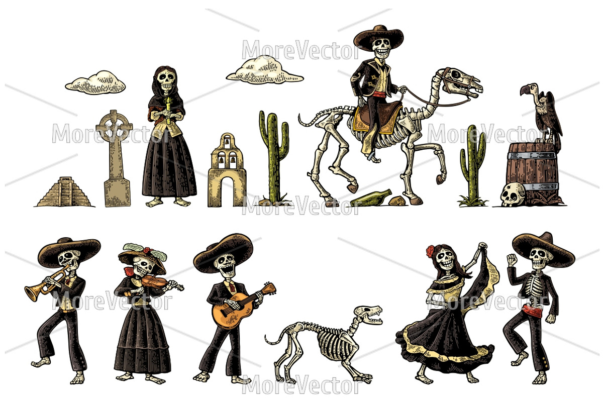 Dia de los Muertos skeleton  Mexico, an Illustration by MoreVector (Photo 1 of 2)