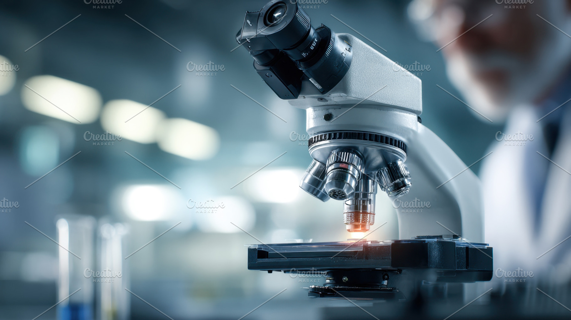 Working with a microscope in a lab, a Photo by Beautiful things