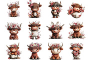 Highland Cow Easter Floral Clipart, an Illustration by Designking (Thumbnail 2 of 5)