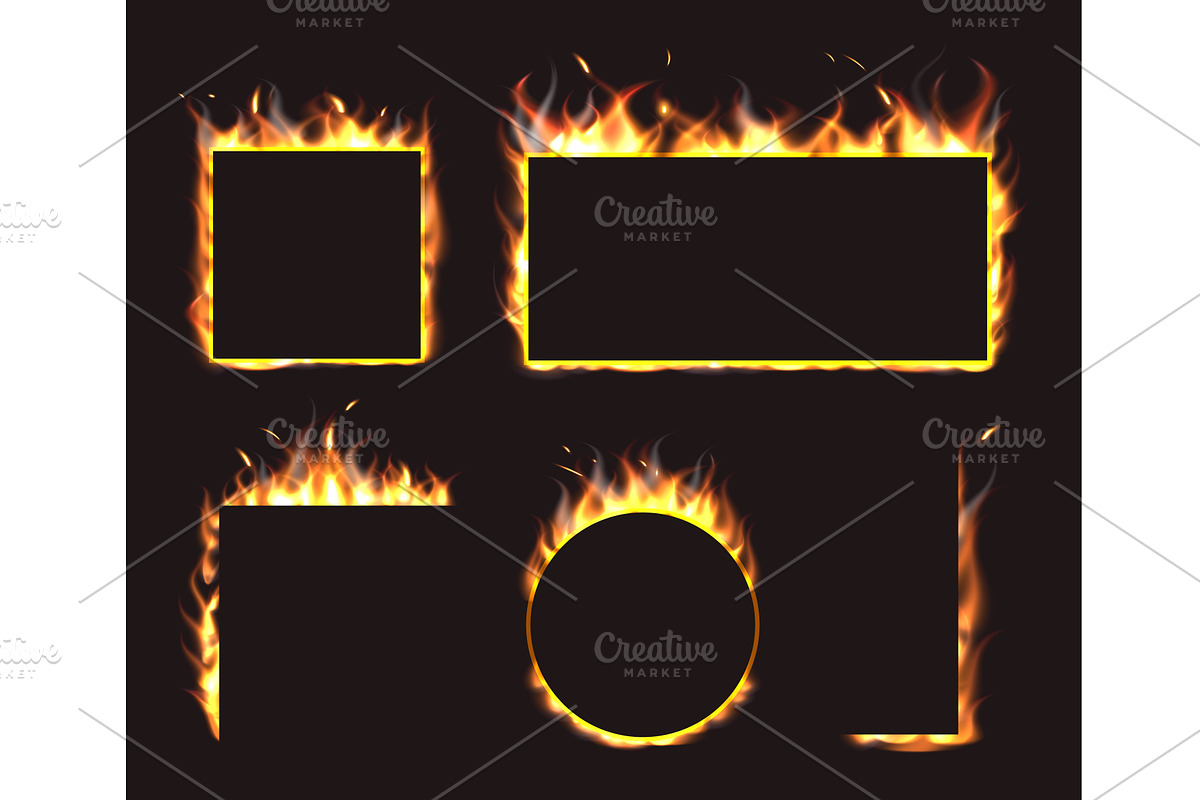 Realistic fire border. Rectangular, a Texture Illustration by Vectorbuum