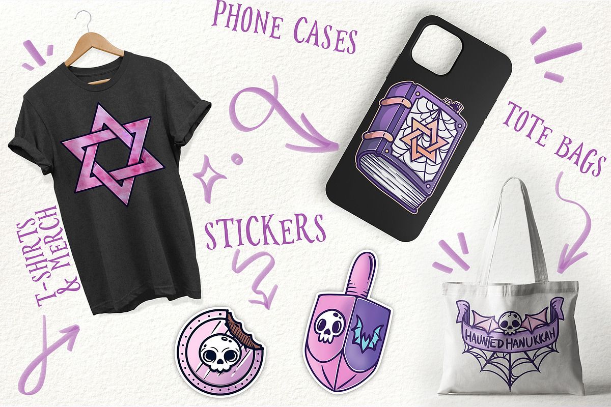 Haunted Hanukkah - Pastel Goth PNG, a Seasonal Illustration by Sonch' s Curiosities (Photo 3 of 3)