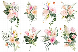 Tropical Bouquets Watercolor Clipart