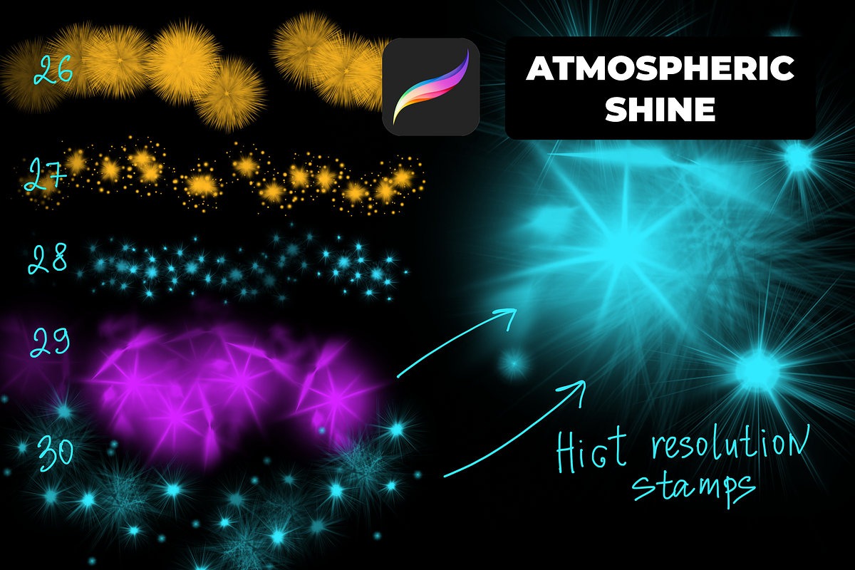 56 SHINE brushes for PROCREATE X5, a Brush Add-On by Graphics Resources (Photo 11 of 17)