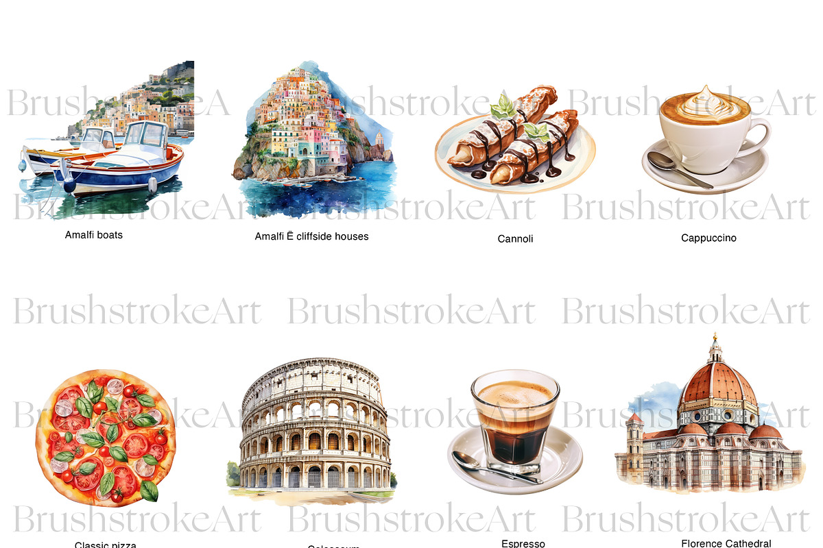 Watercolor Italy Clipart, Food Pizza, an Illustration by BrushstrokeArtGB (Photo 3 of 9)