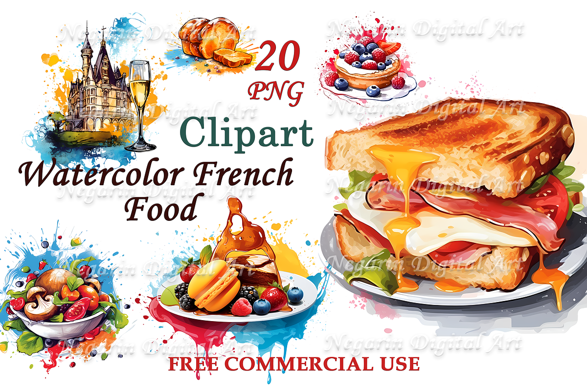 Watercolor French Food Clipart, an Object Graphic by Negarin Digital Art (Photo 1 of 8)