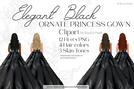 Black Princess Dress Gown Clipart