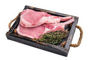 Uncooked Tomahawk pork chop steak, ready to be seasoned and cook, a Food & Drink Photo by composter-box@mail.ru