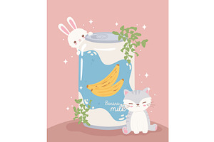 cute animals and soda, a Food Illustration by studiogstock