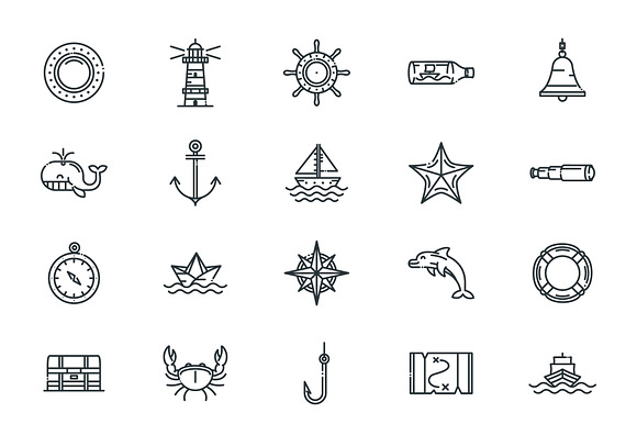 Nautical Line Icon Set preview 2
