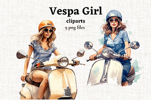 Girl on Vespa Clipart Bundle