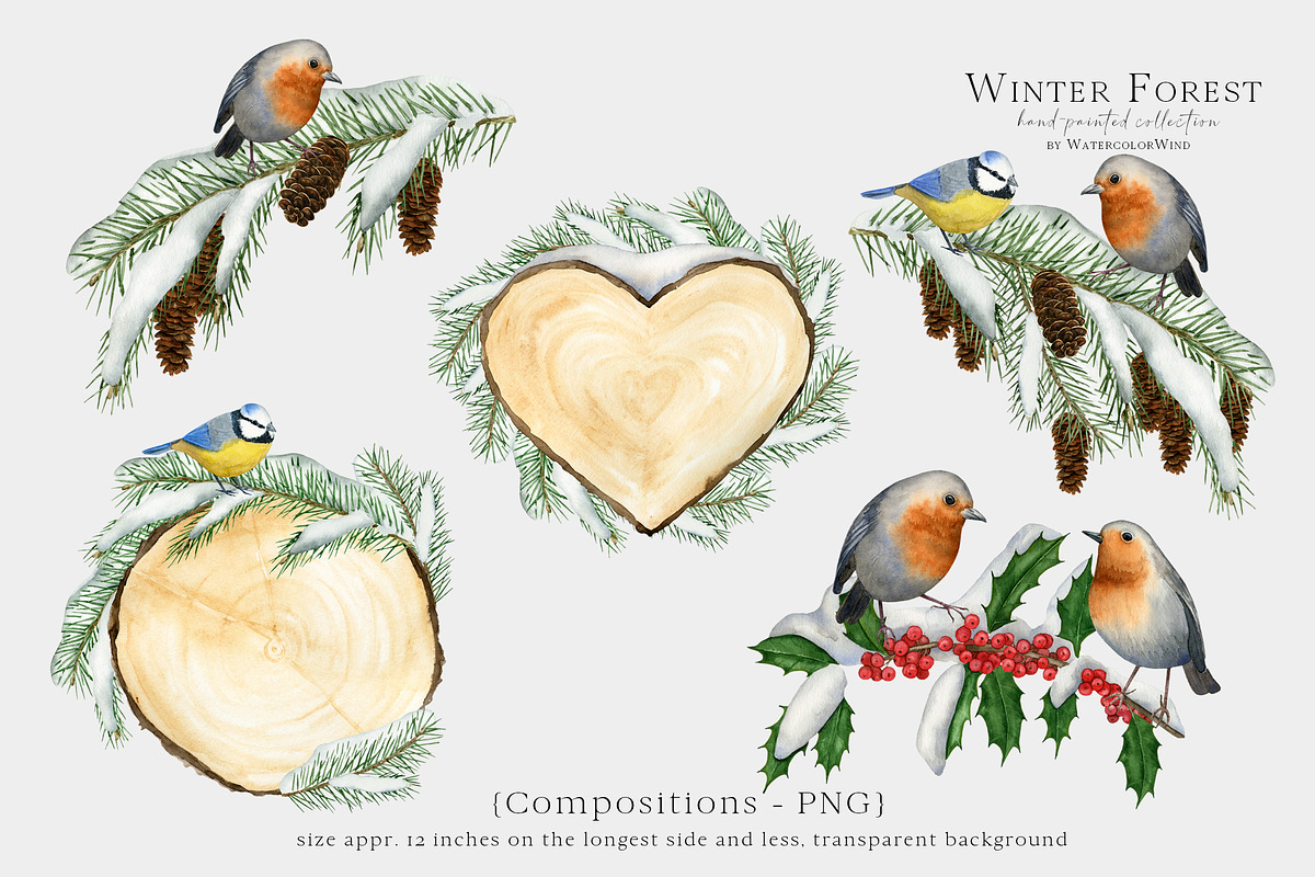 Watercolor Winter Forest Clipart, an Illustration by Ksenia Shmakova (Photo 7 of 11)