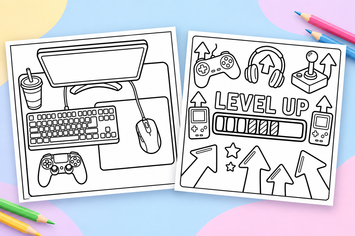 Gaming Coloring Pages for Kids #2, an Object Illustration by Inkivelle Studio (Photo 2 of 3)