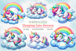 Sleeping Cute Unicorn Clipart