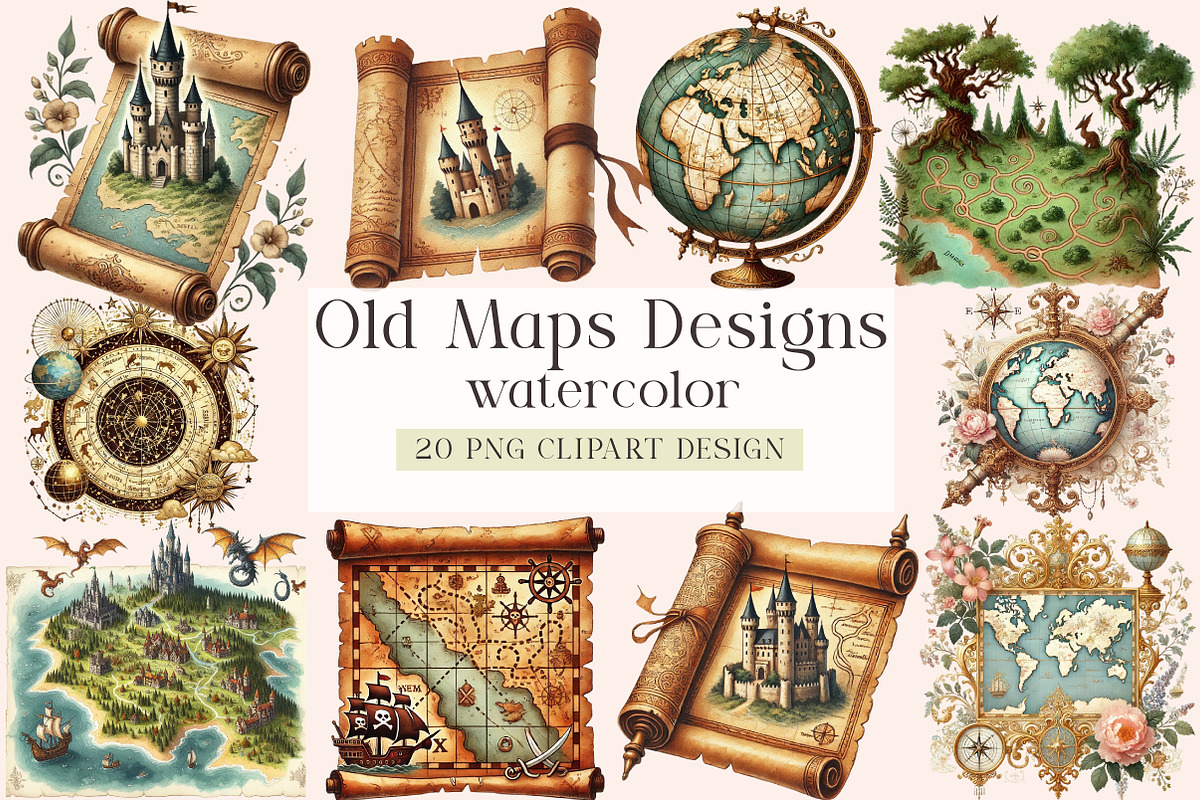 Old Maps Designs Clipart, an Illustration by DreamArtGraphic (Photo 1 of 4)