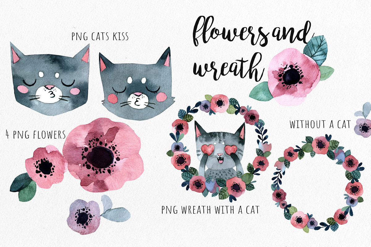 Watercolor Cats. Valentine's Day set, a Graphic by Noli Molly Store (Photo 2 of 7)