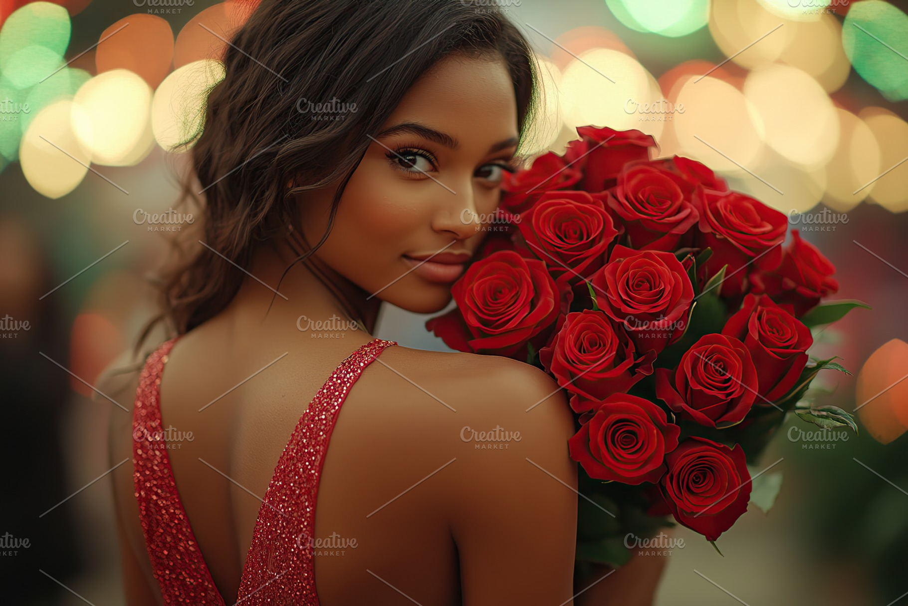 Young woman in red dress with bouquet of flowers on Valentine's Day, a Person Photo by AlyaAnd