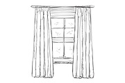 Hand Drawn Window with Curtains, an Illustration by Sketching