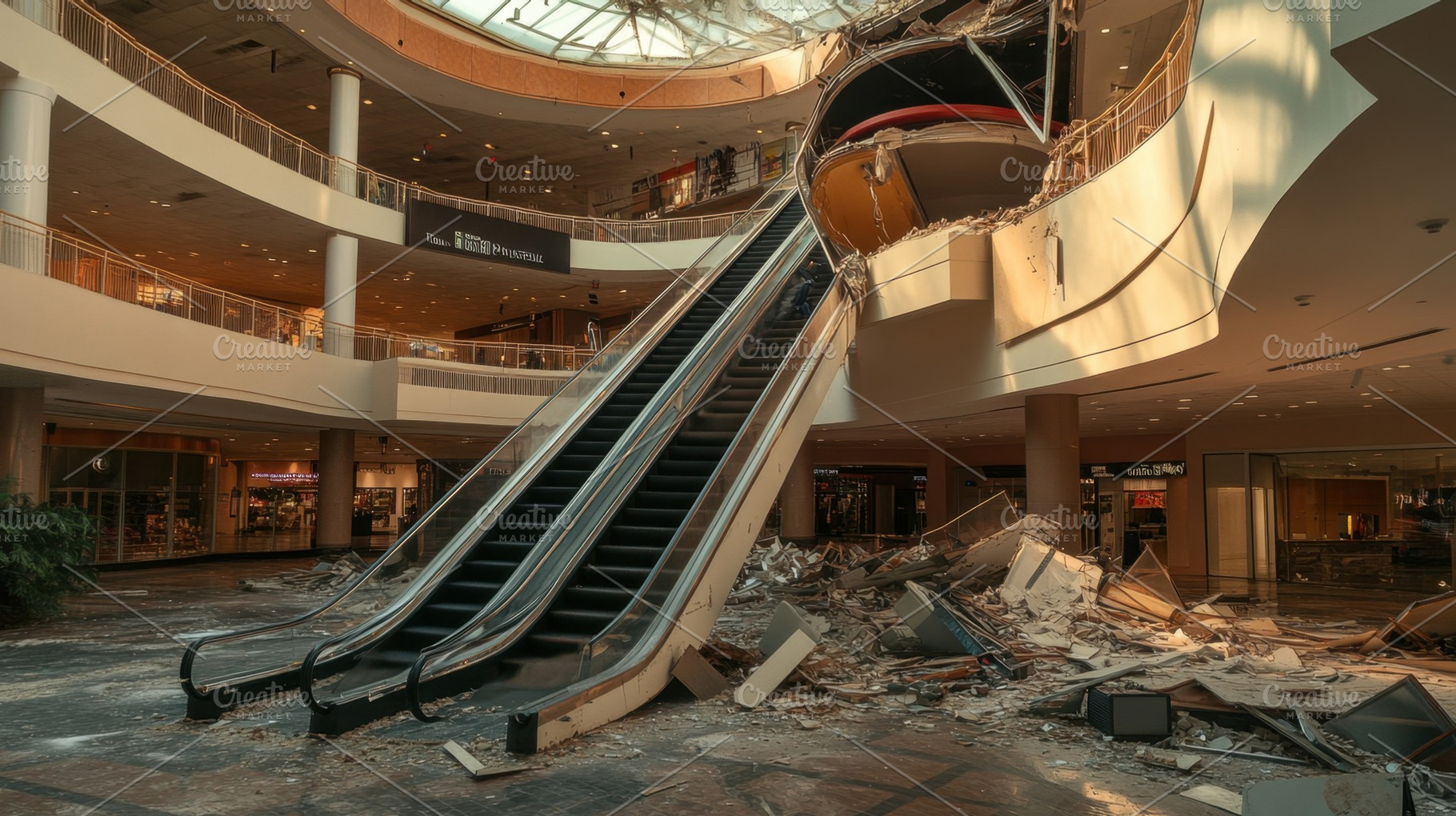 Collapsed mall interior, a Photo by Beautiful things