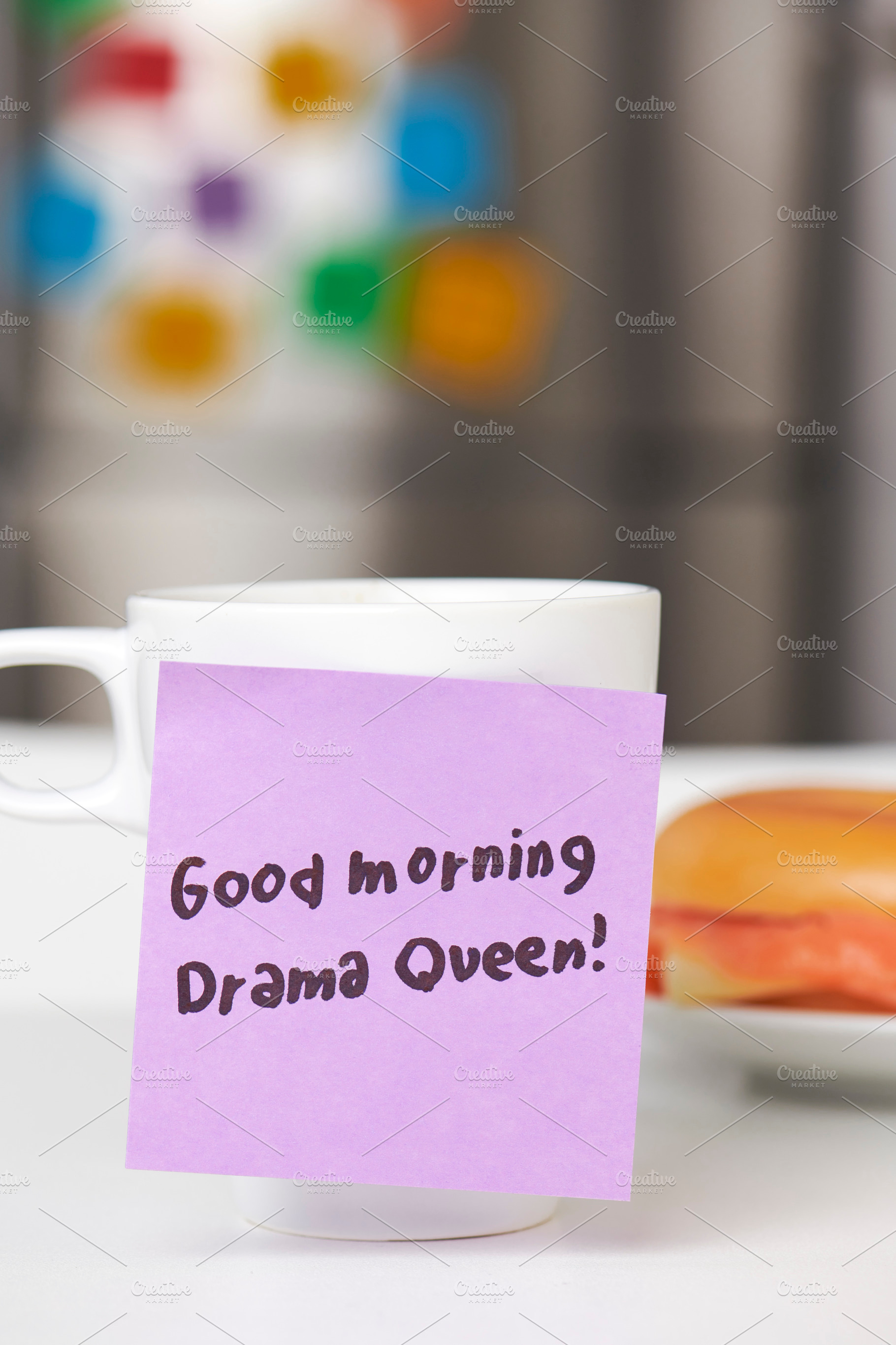 a coffee mug with a handwritten morning note, a Photo by Nito