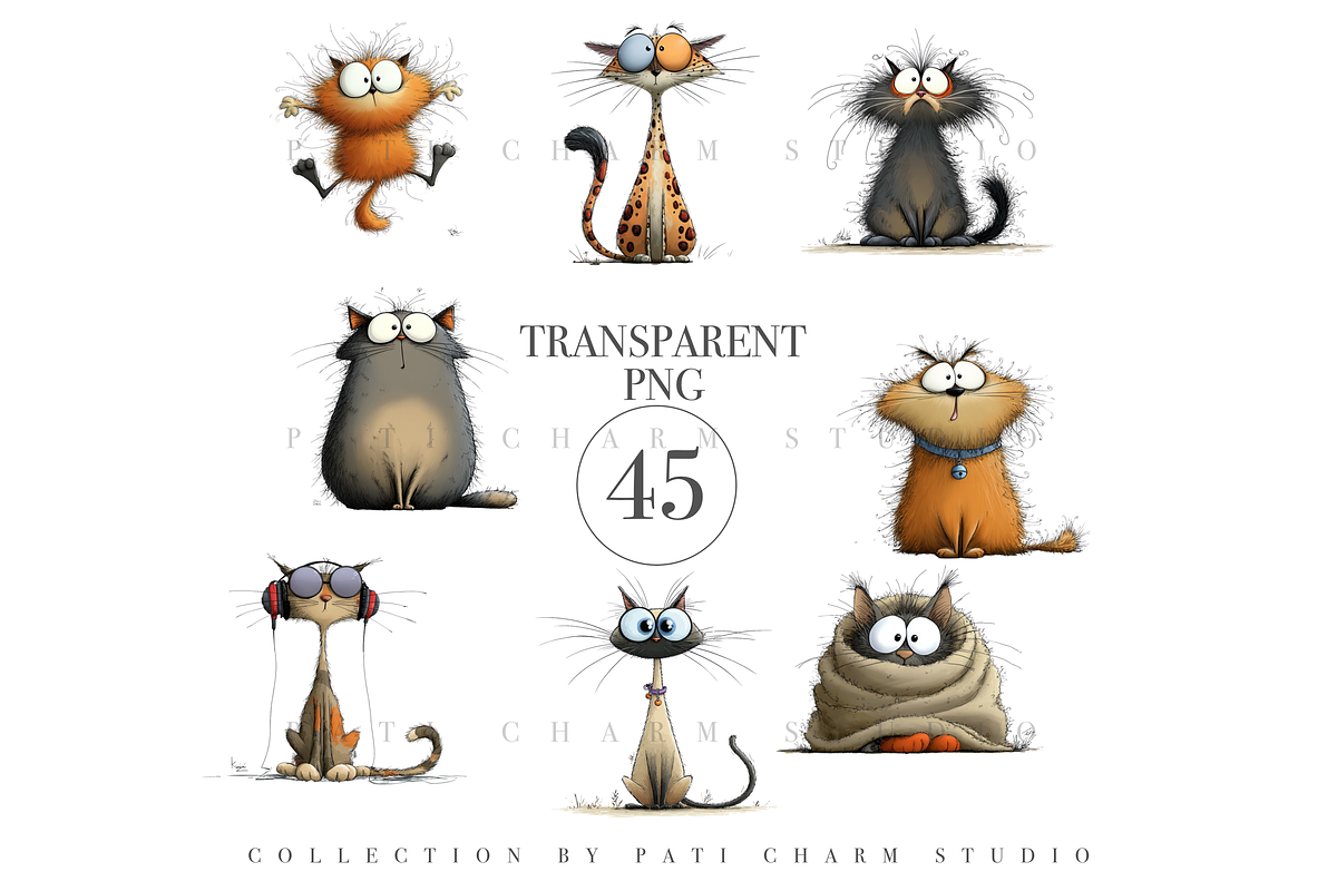 45 Quirky Cat Clipart Set, an Animal Illustration by Pati Charm Studio (Photo 2 of 9)