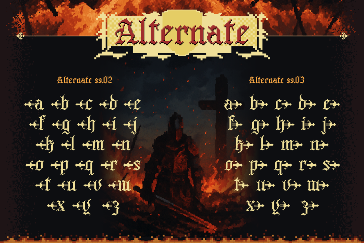 Valmeria - Medival Pixel, a Serif Font by Burntilldead (Photo 4 of 12)