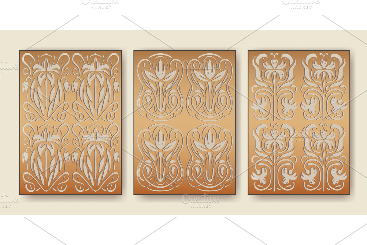 Set of golden art nouveau floral, an Illustration by art PVP - market