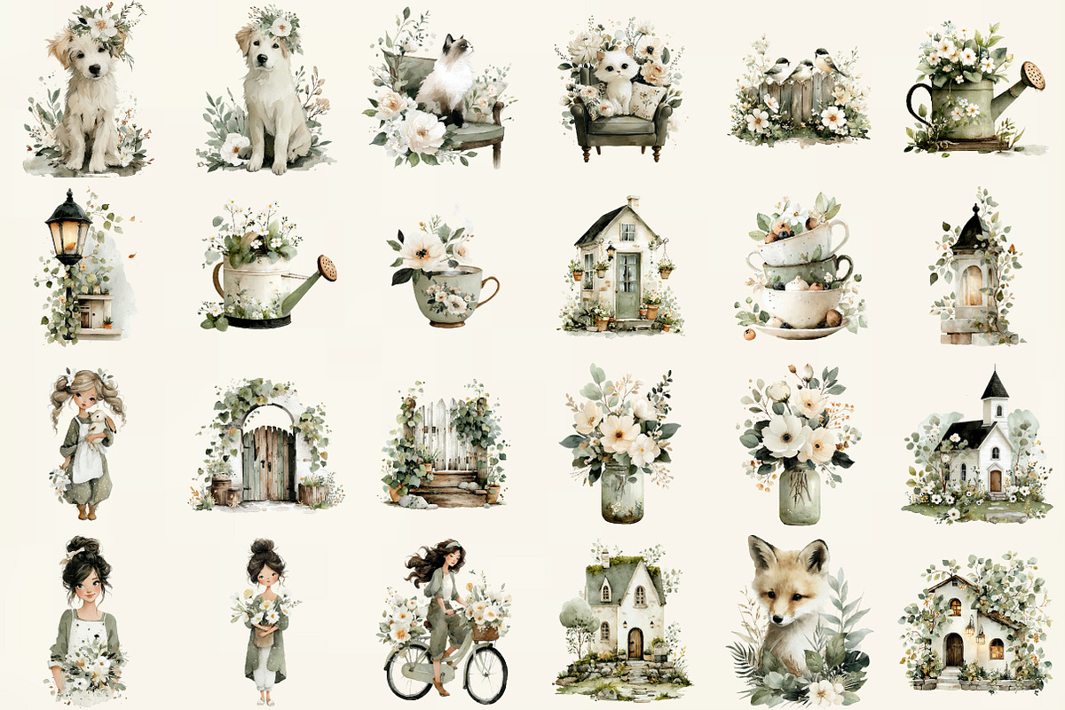 Whimsical Cottagecore Clipart Set, an Illustration by DreamCafeArt (Photo 2 of 6)