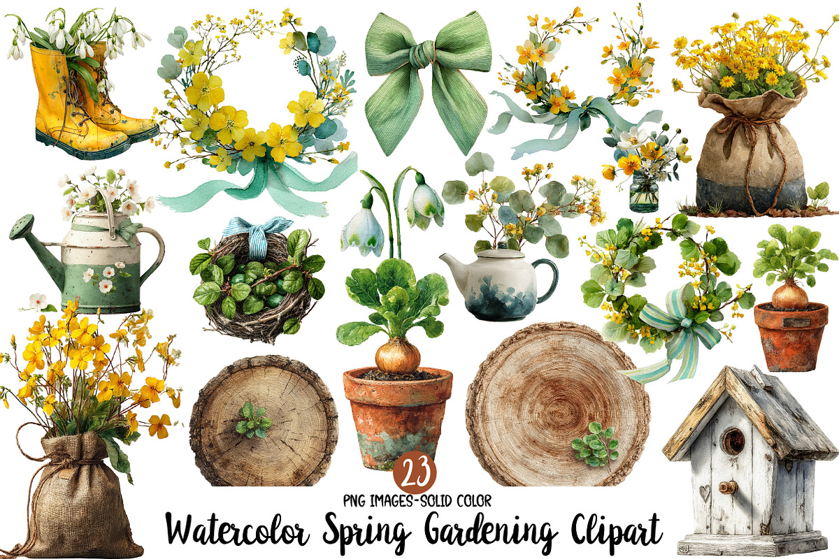 Watercolor Spring Gardening Clipart, an Illustration by Designworld (Photo 1 of 5)