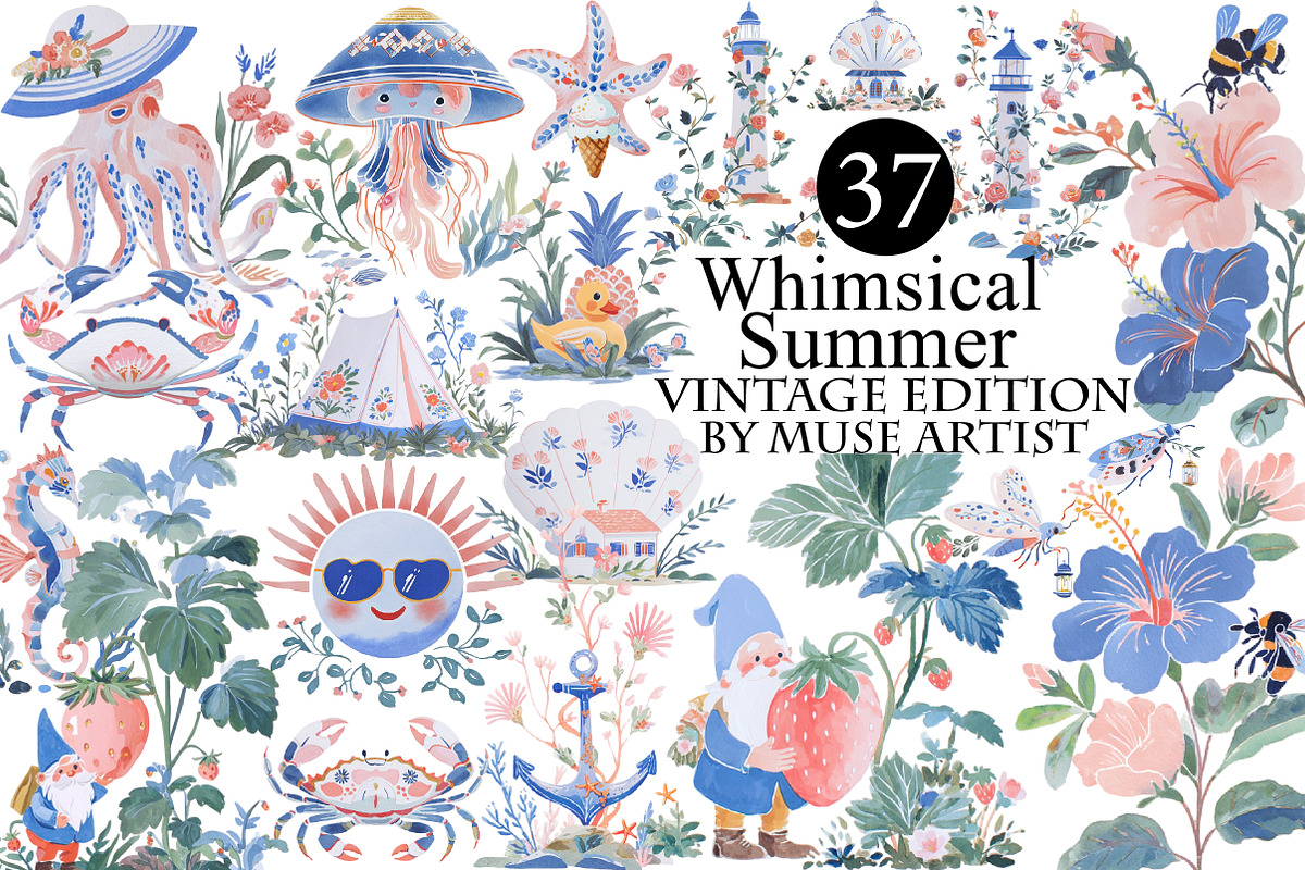Whimsical Summer Clipart PNG, an Illustration by DreamArtGraphic (Photo 1 of 8)