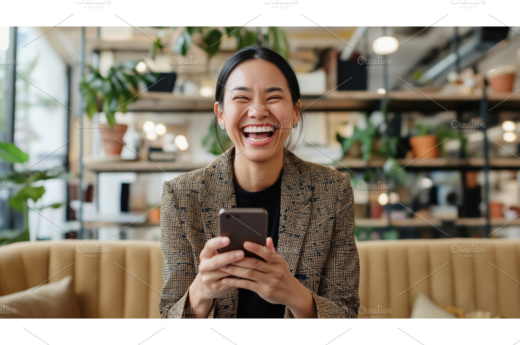 A cheerful Asian businesswoman, a Person Photo by Sergey Kotenev