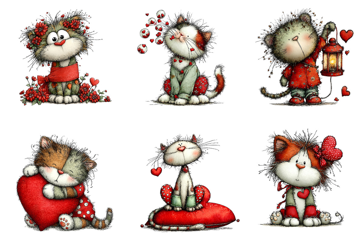 Whimsical Valentine's Cat Clipart, an Illustration by Dream Creation (Photo 2 of 7)