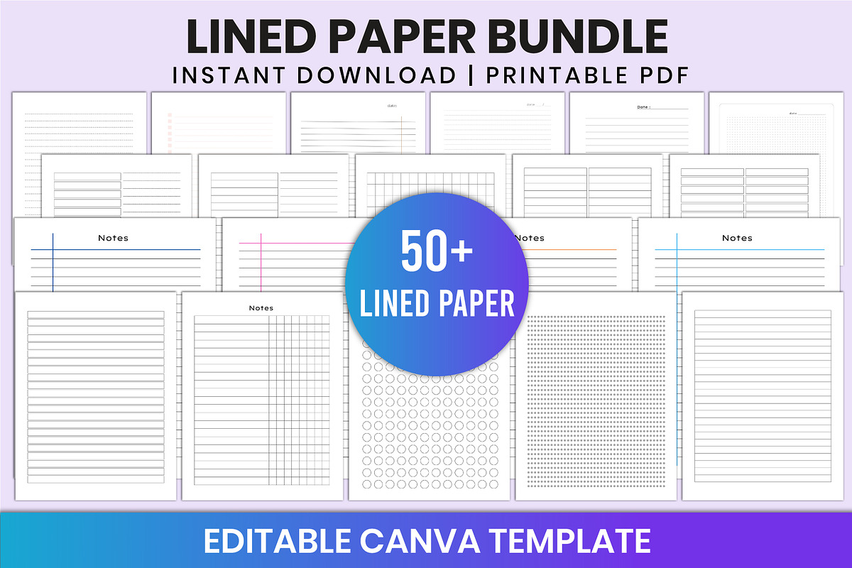 Lined Paper Bundle For Canva, a Stationery Template by Shumaya
