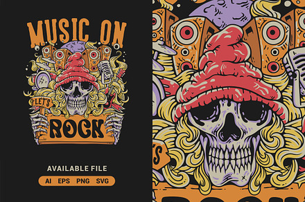 Music On With Skull Vector, an Illustration by ImoogiStudio