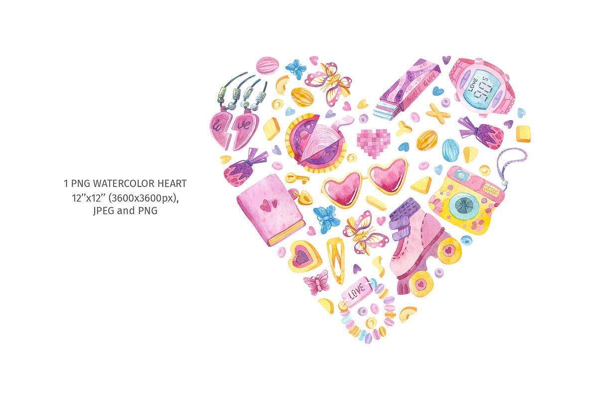 90s Watercolor clipart, patterns, a Decorative Illustration by Valin Malin (Photo 11 of 14)