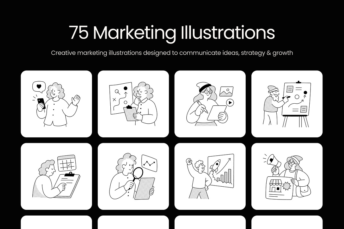 75 Marketing Illustrations, a Finance Illustration by Prosymbols (Photo 1 of 12)