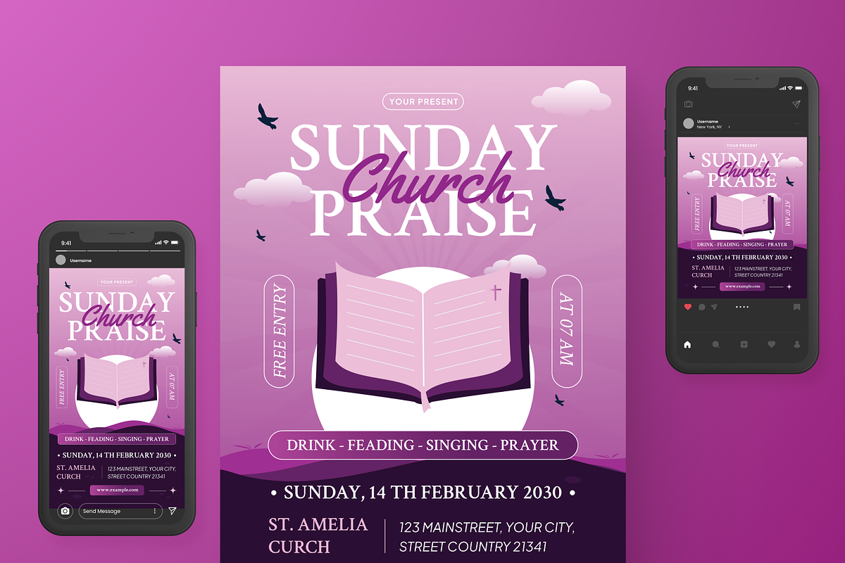 Sunday Church Flyer Set, a Flyer Template by SquidPixey (Photo 3 of 5)