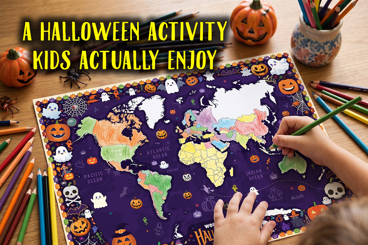 Halloween World Map Printable Bundle, a Wallpaper Graphic by AdrianDragne (Photo 8 of 11)
